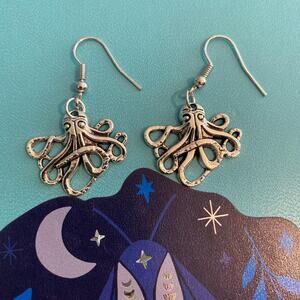 Silver octopus earrings beachy jewelry